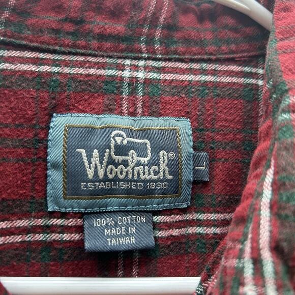 VTG Woolrich Red Tartan Plaid Button Up Shirt Large Soft Cotton Vintage 90s - Picture 2 of 3